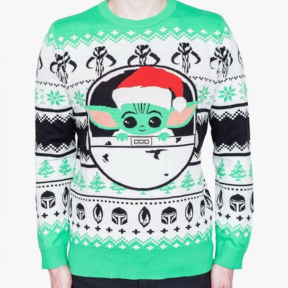 Unisex- Star Wars The Mandalorian Baby Yoda Santa Hat Adult Ugly Xmas Sweater